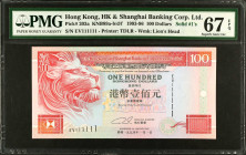 (t) HONG KONG. The Hong Kong & Shanghai Banking Corporation Limited. 100 Dollars, 1993-96. P-203a. Solid 1 Serial Number. PMG Superb Gem Uncirculated ...