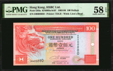 (t) HONG KONG. Hong Kong & Shanghai Banking Corporation. 100 Dollars, 1993-96. P-203a. PMG Choice About Uncirculated 58 EPQ & Gem Uncirculated 65 EPQ....