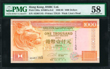 (t) HONG KONG. The Hong Kong & Shanghai Banking Corporation Limited. 1000 Dollars, 1993-95. P-205a. PMG Choice About Uncirculated 58.

Estimate: USD...