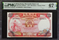 (t) HONG KONG. Mercantile Bank Limited. 100 Dollars, 1974. P-245. PMG Superb Gem Uncirculated 67 EPQ.

Printed by TDLR. Superb Gem.

Estimate: USD...