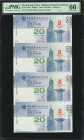 (t) HONG KONG. Bank of China (Hong Kong) Limited. 20 Dollars, 2008. P-340c1. Beijing Olympic Commemorative Uncut Sheet of (4). PMG Gem Uncirculated 66...