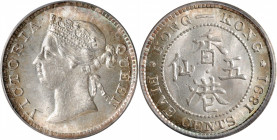 (t) HONG KONG. 5 Cents, 1891. London Mint. Victoria. PCGS MS-65.

KM-5; Prid-138; Mars-C8.

Estimate: USD 200-300
