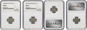 HONG KONG. Duo of Silver 5 Cents (2 Pieces), 1894-97. London Mint. Victoria. Both are NGC Certified.

1) 1894. NGC MS-64. KM-5; Prid-143. 2) 1897. N...