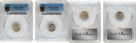 (t) HONG KONG. Duo of 5 Cents (2 Pieces), 1899. London Mint. Victoria. Both are PCGS Certified.

KM-5; Mars-C8. 1) PCGS MS-63. 2) PCGS MS-62.

Est...