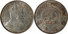 (t) HONG KONG. 50 Cents, 1905. London Mint. Edward VII. PCGS AU-58.

KM-15; Prid-15; Mars-C35.

Estimate: USD 150-300