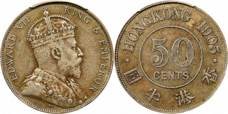 (t) HONG KONG. 50 Cents, 1905. London Mint. Edward VII. PCGS VF-35.

KM-15; Pr...
