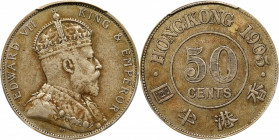 (t) HONG KONG. 50 Cents, 1905. London Mint. Edward VII. PCGS VF-35.

KM-15; Prid-15; Mars-C35.

Estimate: USD 75-150