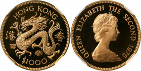 (t) HONG KONG. 1000 Dollars, 1976. Lunar Series, Year of the Dragon. Elizabeth II. NGC PROOF-68 Ultra Cameo.

KM-40; Fr-2. 

Estimate: USD 800-120...