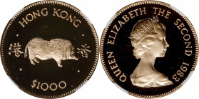 (t) HONG KONG. 1000 Dollars, 1983. Lunar Series, Year of the Pig. Elizabeth II. NGC PROOF-68 Ultra Cameo.

KM-51; Fr-9.

Estimate: USD 800-1200