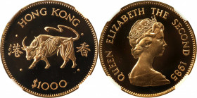 (t) HONG KONG. 1000 Dollars, 1985. Lunar Series, Year of the Ox. Elizabeth II. NGC PROOF-69 Ultra Cameo.

KM-53; Fr-11.

Estimate: USD 800-1200