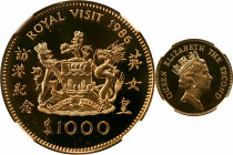 (t) HONG KONG. 1000 Dollars, 1986. Royal Visit. Elizabeth II. NGC PROOF-68 Ultra Cameo.

KM-57; Fr-13.

Estimate: USD 800-1200
