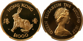 (t) HONG KONG. 1000 Dollars, 1987. Lunar Series, Year of the Rabbit. Elizabeth II. NGC PROOF-66 Ultra Cameo.

KM-58; Fr-14.

Estimate: USD 800-120...