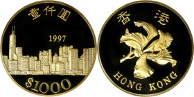 (t) HONG KONG. 1000 Dollars, 1997. Llantrisant Mint. GEM PROOF.

KM-71; Fr-15. Issued for the return of Hong Kong to China. Sold with original displ...