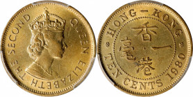 (t) HONG KONG. 10 Cents, 1980. Elizabeth II. PCGS MS-64.

KM-28.3; Mars-C24.

Estimate: USD 60-100