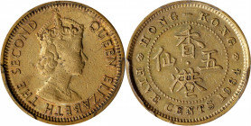 (t) HONG KONG. 5 Cents, 1964-H. Heaton Mint. Elizabeth II. PCGS Genuine--Harshly Cleaned, EF Details.

KM-29.1; Mars-C16.

Estimate: USD 200-300