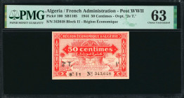 ALGERIA. Region Economique D'Algerie. 50 Centimes, 1944. P-100. PMG Choice Uncirculated 63.

Estimate: USD 50-100