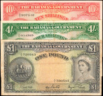 BAHAMAS. Lot of (3). Bahamas Government. 4 & 10 Shillings & 1 Pound, 1963. P-13d, 14d & 15d. Fine to Extremely Fine.

Minor stains are noticed. Cond...