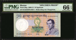 BHUTAN. Royal Monetary Authority of Bhutan. 10 Ngultrum, 2006-13. P-29sp. Specimen Proof. PMG Gem Uncirculated 66 EPQ.

Watermark of King J.D. Wangc...
