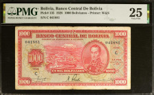 BOLIVIA. El Banco Central de Bolivia. 1000 Bolivianos, 1928. P-135. PMG Very Fine 25.

Estimate: USD 20-40