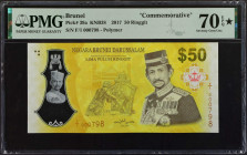 BRUNEI. Lot of (2). Negara Brunei Darussalam. 50 Ringgit, 2017. P-39a. Commemorative. PMG Superb Gem Uncirculated 69 EPQ & Seventy Gem Unc 70 EPQ*.
...