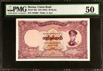 BURMA. Union Bank of Burma. 20 Kyats, ND (1958). P-49a. PMG About Uncirculated 50.

PMG comments "Minor Restoration."

Estimate: USD 100-200