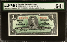 CANADA. Bank of Canada. 1 Dollar, 1937. BC-21d. PMG Choice Uncirculated 64 EPQ.

Estimate: USD 50-100