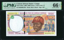 CENTRAL AFRICAN STATES. Lot of (3). Banque des Etats de l'Afrique Centrale. 1000, 5000 & 10,000 Francs, 1999 to 2000. P-104Cf, 302Ff & 505Nf. PMG Gem ...