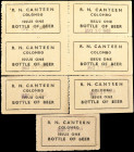 CEYLON. Royal Navy Canteen Colombo. 1946. P-Unlisted. Extremely Fine.

Included in this lot is a pane of four notes, and three singles. For one bott...