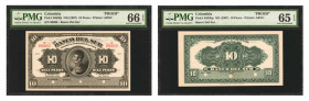 COLOMBIA. Lot of (2). El Banco del Sur. 10 Pesos, ND (1907). P-S853bp & S853fp. Front & Back Proofs. PMG Gem Uncirculated 65 EPQ & 66 EPQ.

PMG comm...