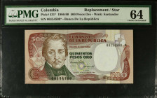 COLOMBIA. El Banco de la Republica. 500 Pesos Oro, 1986-90. P-431*. Replacement. PMG Choice Uncirculated 64.

Estimate: USD 25-50