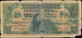 ETHIOPIA. Bank of Ethiopia. 50 Thalers, 1932. P-9. Very Good.

Personal inspection of this lot is highly recommended. Damage/issues are noticed. SOL...