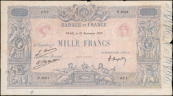 FRANCE. Banque de France. 1000 Francs, 1925. P-67j. Fine.

1925 date. Pinholes. Tears. Large internal tear. Edge damage/wear. Ink/staining.

Estim...
