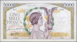FRANCE. Banque de France. 5000 Francs, 1941. P-97c. About Uncirculated.

Pinholes.

Estimate: USD 100-200