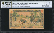 FRENCH INDO-CHINA. Banque de L'Indochine. 5 Piastres, ND (1951). P-75a. PCGS GSG Extremely Fine 40 Details. Major Repair.

PGSG GSG comments "Major ...