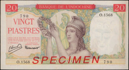 FRENCH INDO-CHINA. Banque de L'Indochine. 20 Piastres, ND (1949). P-81s. Specimen. Very Fine.

Estimate: USD 200-300