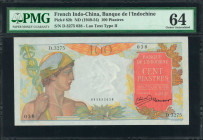 FRENCH INDO-CHINA. Banque de L'Indochine. 100 Piastres, ND (1949-54). P-82b. PMG Choice Uncirculated 64.

Estimate: USD 50-100