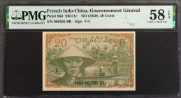 FRENCH INDO-CHINA. Gouvernement General. 20 Cents, ND (1939). P-86d. PMG Choice About Uncirculated 58 EPQ.

Estimate: USD 40-60
