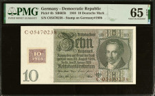 GERMANY, DEMOCRATIC REPUBLIC. Reichsbanknote. 10 Deutsche Mark, 1948. P-4b. PMG Gem Uncirculated 65 EPQ.

Estimate: USD 30-60