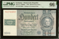 GERMANY, DEMOCRATIC REPUBLIC. Reichsbanknote. 100 Deutsche Mark, 1948. P-7a. PMG Gem Uncirculated 66 EPQ.

Estimate: USD 80-120