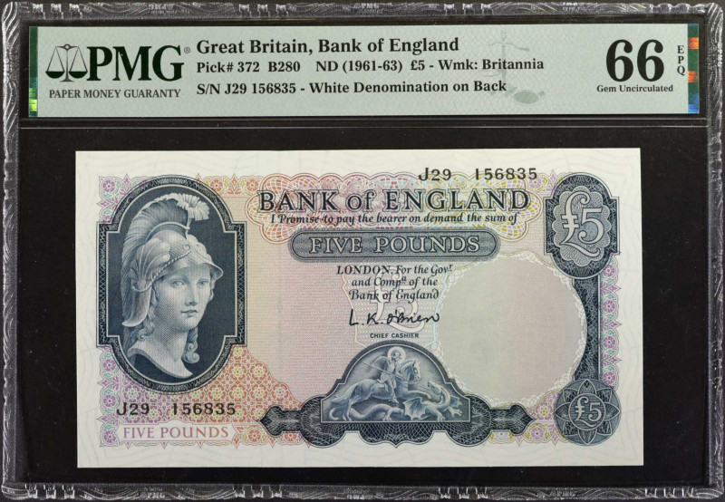 GREAT BRITAIN. Bank of England. 5 Pounds, ND (1961-63). P-372. PMG Gem Uncircula...