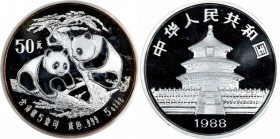 (t) CHINA. 50 Yuan Proof (5 Ounces), 1988. Panda Series. PROOF.

KM-188; PAN-83A. Mintage: 11,000. Sold with original display case and COA#260. 

...