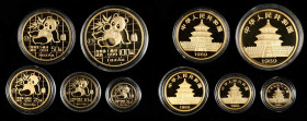 CHINA. Gold Proof Set (5 Pieces), 1989-P. Panda Series. Average Grade: GEM PROOF.

1) 100 Yuan. Fr-B4; KM-229; PAN-100A 2) 50 Yuan. Fr-B5; KM-226; P...