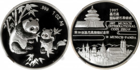 (t) CHINA. Silver 1 Ounce Medal, 1997. Panda Series, Munich International Coin Show. NGC PROOF-69 Ultra Cameo.

KMX-MB87; PAN-302A. 

Estimate: US...