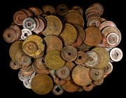 CHINA. Wooden Chest of Copper and Brass Coins (3.53 kg), ND. Average Grade: VERY GOOD.

Mix of holed cast Cash coins, mostly from Qing Dynasty, alon...