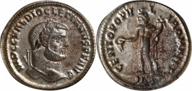 DIOCLETIAN, A.D. 284-305. AE Follis, Heraclea Mint, 1st Officina, ca. A.D. 294. ANACS AU 55.

RIC-12a. Obverse: Laureate head right; Reverse: Genius...