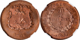BRITISH NORTH BORNEO. British North Borneo Company. 1/2 Cent, 1886-H. Heaton Mint. Victoria. NGC SPECIMEN-65 Red.

KM-1; Prid-30.

Estimate: USD 3...