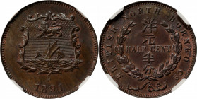BRITISH NORTH BORNEO. British North Borneo Company. 1/2 Cent, 1891-H. Heaton Mint. Victoria. NGC MS-64 Brown.

KM-1; Prid-32.

Estimate: USD 100-2...