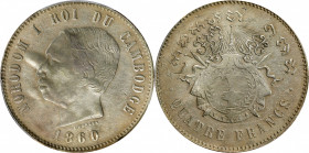 CAMBODIA. Sliver 4 Francs Restrike, "1860" (ca. 1887-1901). Phnom Penh Mint. Norodom I. PCGS Genuine--Cleaned, AU Details.

KMX-M8; Lec-83; Gad-8.
...