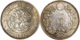 JAPAN. Yen, Year 16 (1883). Osaka Mint. Mutsuhito (Meiji). PCGS AU-58.

KM-Y-A25.2; JNDA-01-10; JC-09-10-1.

Estimate: USD 300-450