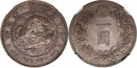 JAPAN. Yen, Year 19 (1886). Osaka Mint. Mutsuhito (Meiji). NGC EF-45.

KM-Y-A25.2; JNDA-01-10; JC-09-10-1. Variety with late (connected) "mei".

E...